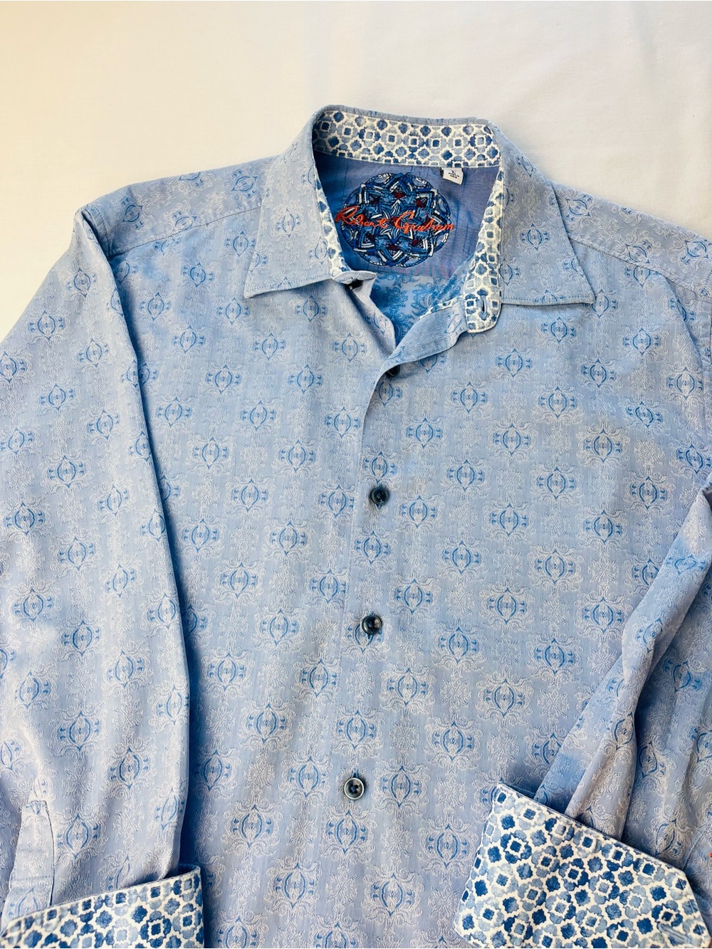 Robert Graham Classic Fit damask cotton Jacquard flip collar cuff shirt Large - Picture 4 of 9